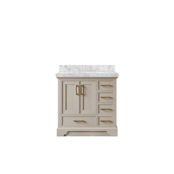 Willow Collections Charlotte 36 in. Single Sink Freestanding Fine Grain Bath Vanity with Carrara Marble Top