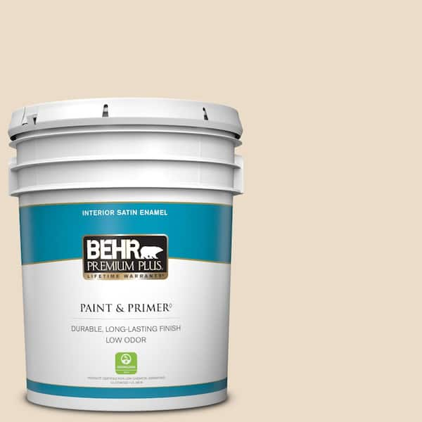 BEHR PREMIUM PLUS 5 gal. #N260-1 Vanilla Mocha Satin Enamel Low Odor Interior Paint & Primer