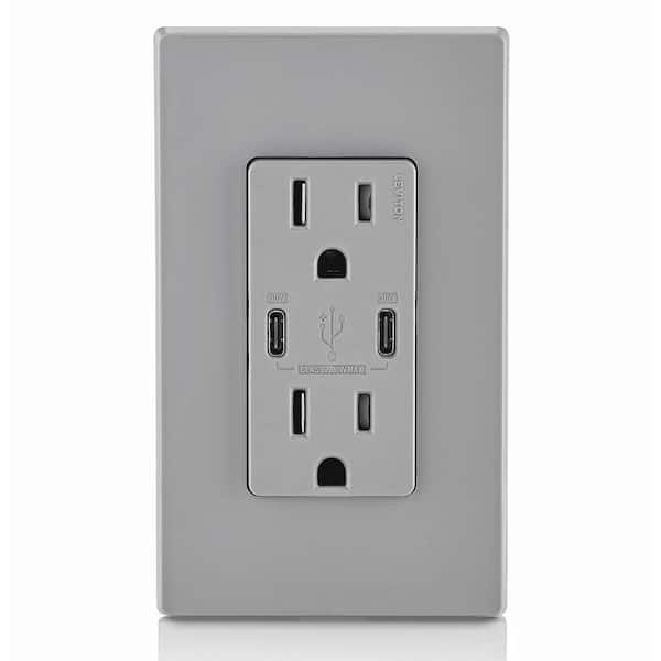 Dual USB Port Wall Socket Charger AC Power Receptacle Outlet Plate Panel 15A 125 