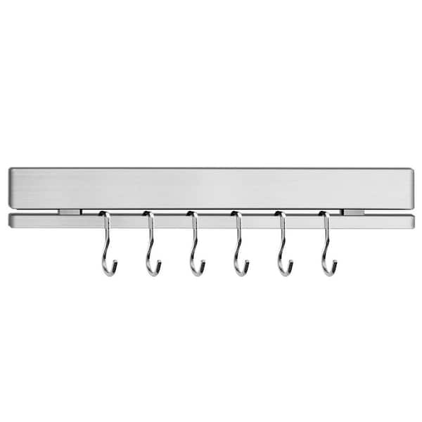12 in. Stainless Steel Double Magnetic Knife Holder Bar for Refrigerator with 6 Hooks, Wall Mount Rack Storage