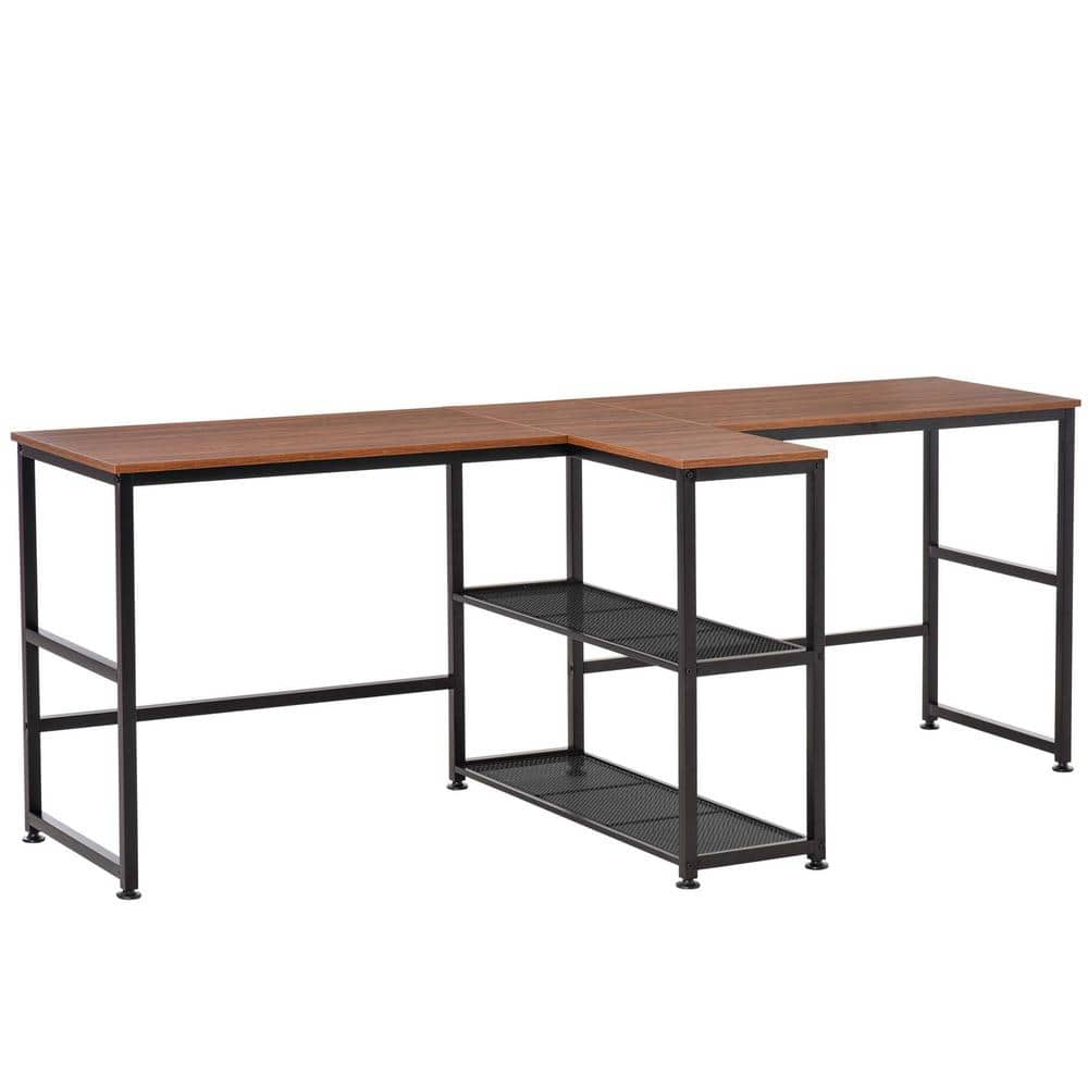 HOMCOM 83 in. Dark Walnut 2 Person Computer Desk, Long Desk Table for ...