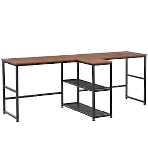 83 in. Dark Walnut 2 Person Computer Desk, Long Desk Table for Home Office