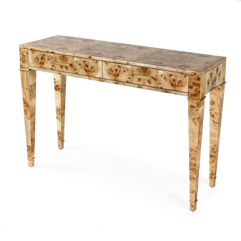 Kai 45" Natural Burl Wood Console Table with Gold Accents