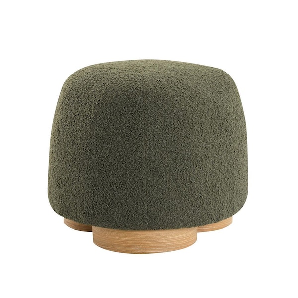Laura Olive Green Teddy Fabric Upholstered Round Ottoman Footstool with Soft Padded Seat