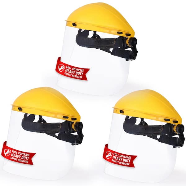 3-Pack, Yellow/Clear, Reusable Face Shield with Ratchet