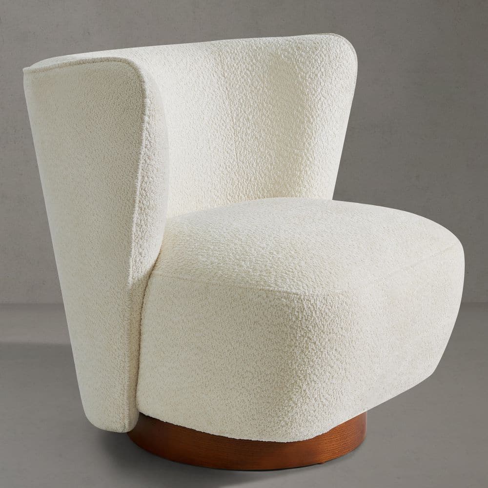 White Boucle Swivel Accent Side Chair with Round Walnut Solid Wood Base, Modern Lounge Chair for Living Room Bedroom price history on PriceWatchPro