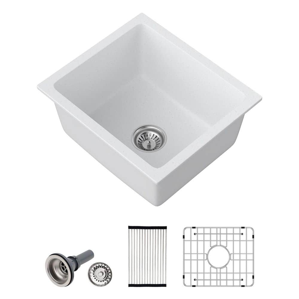18 in. Undermount Single Bowl Granite Composite Bar Sink, White Kitchen Sink with Accessories price history on PriceWatchPro