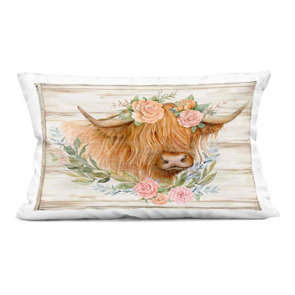 Highland Cow Head with Roses Brown Abstract Zipper Polyester 14 in. x 20 in. Throw Pillow price history on PriceWatchPro