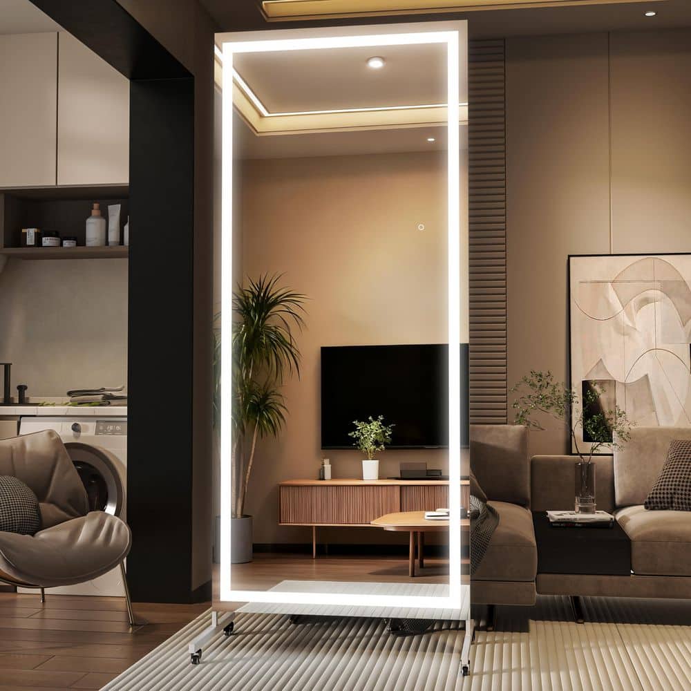 Vosuja 32 in. W x 79 in. H White Rectangle LED Full Length Mirror