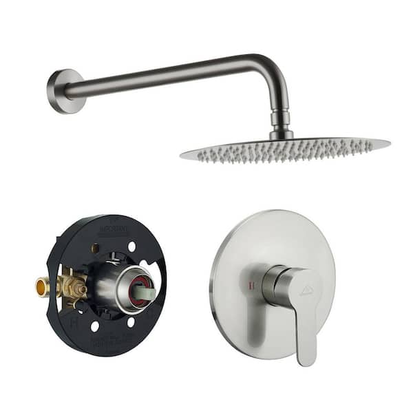 CASAINC 1-Spray Patterns with 1.8 GPM 10 in. Wall Mount Round Fixed Shower Head in Brushed Nickel (Valve Included)