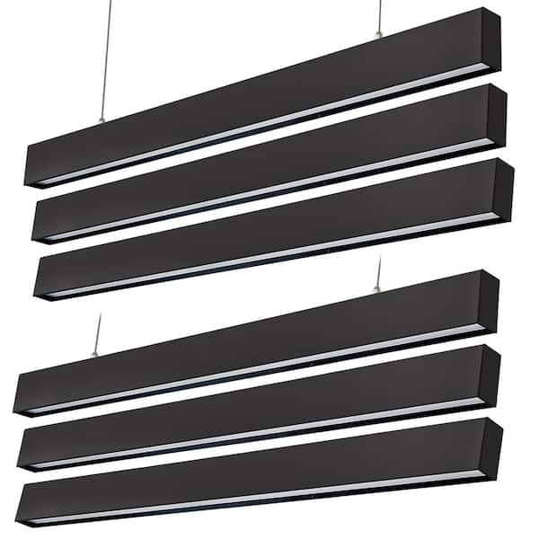 4 ft. 50-Watt Integrated LED Dimmable Black Up and DownPendant Shop Light for Office, Dining Room, Restaurant (6-Pack）