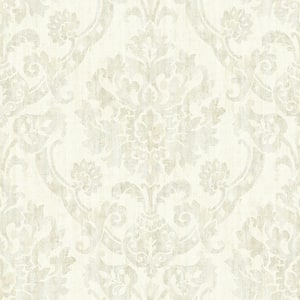 Shasta Beige Damask Beige Wallpaper Sample