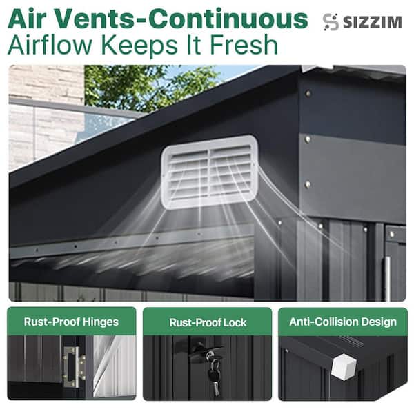 Sizzim 10 ft. W x 8 ft. D Outdoor Metal Storage Shed with 3