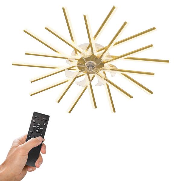 PUDO 45 in. Unique Modern Indoor Gold Ceiling Fan with Lighting Flush Mount with Dimmable and Reversible Blades
