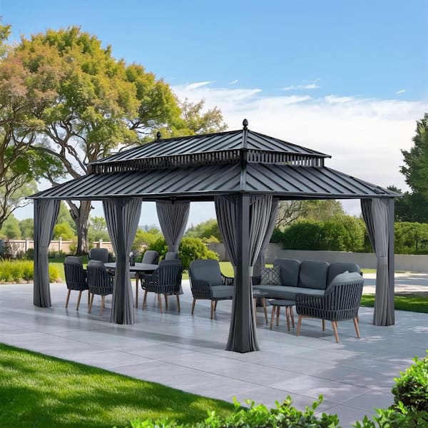 Sunjoy 20 ft. x 12 ft. Kingston Aluminum Frame Steel Double Roof