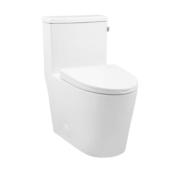 Dreux 1-Piece 12 in. Rough-in 1.28 GPF Right Single Flush Elongated Toilet in Glossy White