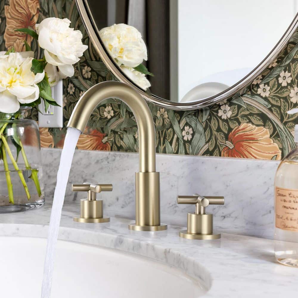 8 in. W spread Deck Mount 2-Handle Bathroom Faucet in Brushed Gold price history on PriceWatchPro