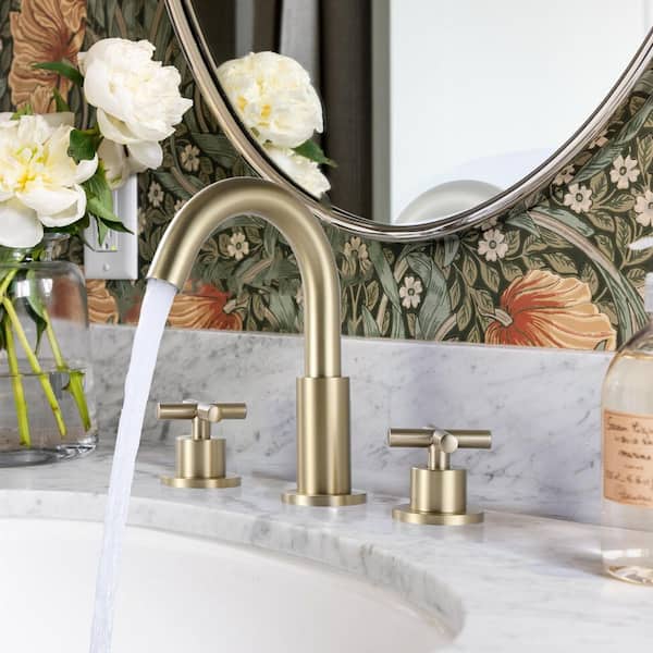Tomfaucet 8 in. W spread Deck Mount 2-Handle Bathroom Faucet in Brushed Gold