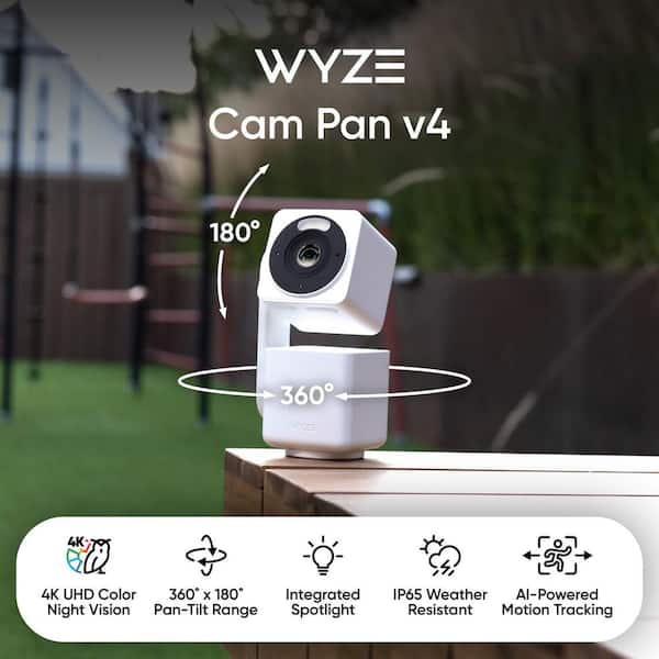 Cam Pan v4, 4K UHD Indoor/Outdoor, Plug-In, Pan/Tilt Security Camera with Color Night Vision, 2-Way Audio in White