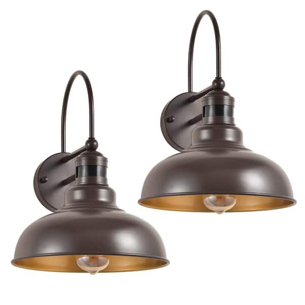 GMGSROM Chocolate and Gold Motion Sensing Dusk to Dawn Farmhouse Outdoor Barn Light Wall Sconce (Set of 2)