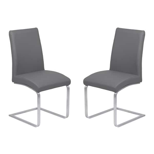 Armen Living Blanca 39 in. Gray Faux Leather and Brushed Stainless Steel Finish Contemporary Dining Chair (Set of 2)