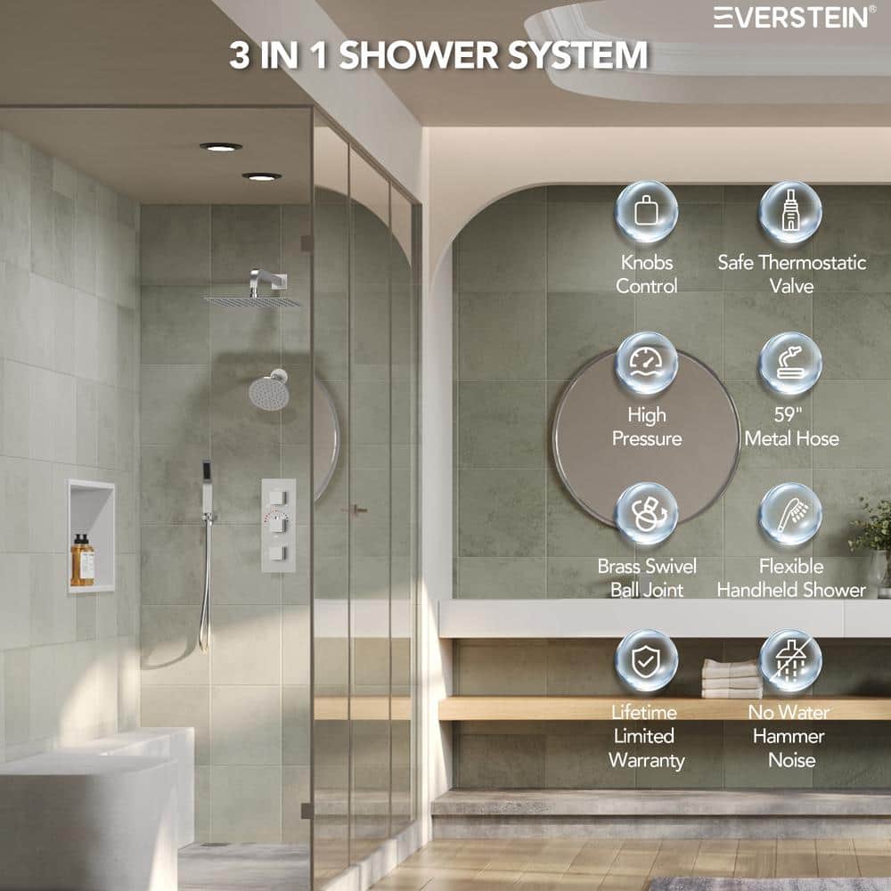 Brushed Nickel Dual Shower System with Handheld Spray and Thermostatic Valve