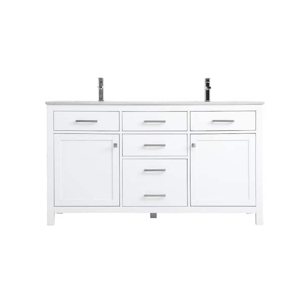 TIMELESS HOME 60 in. W x 22 in. D x 34 in. H Bath Vanity in White with ...