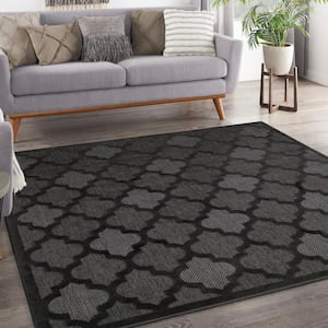 Easy Care Charcoal Black 9 ft. x 9 ft. Trellis Contemporary Square Area Rug