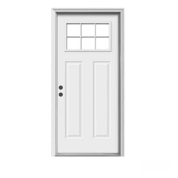 JELD-WEN 34 in. x 80 in. Craftsman Primed Right-Hand Inswing 6-Lite Clear Steel Prehung Front Door w/Brickmould