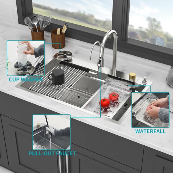 Xzkai 33 in. Drop-In Single Bowls Stainless Steel Kitchen Xzkai 33 in. Drop-In Single Bowls Stainless Steel Kitchen
