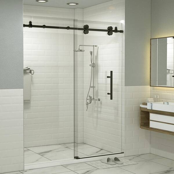 60 in. W x 74 in. H Sliding Frameless Shower Door in Matte Black with 5
