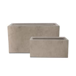 31.4" and 23.6"L Rectangular Weathered Finish Lightweight Planters w/Drainage Holes (Set of 2), Modern Outdoor/Indoor