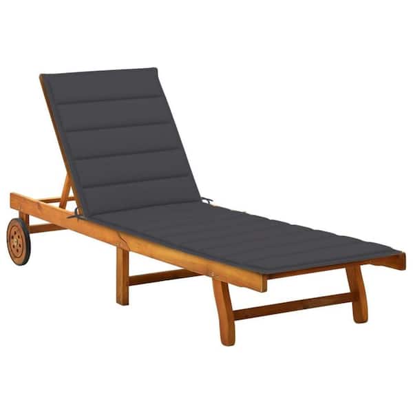 Kaye Brown 1-Piece Acacia Wood Outdoor Sun Chaise Lounge with Anthracite Gray Cushion