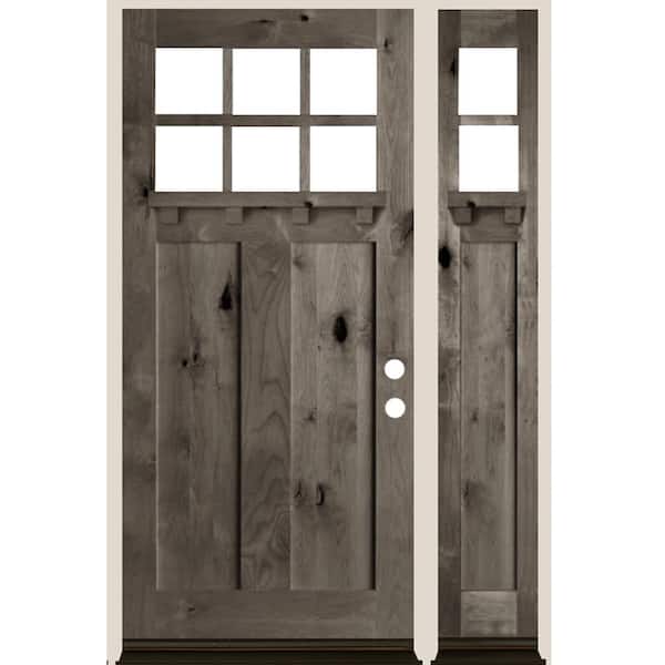 Krosswood Doors 50 in. x 80 in. Craftsman 6-Lite Left-Hand/Inswing Clear Glass Grey Stain Hemlock Wood Prehung Front Door w/RSL and DS