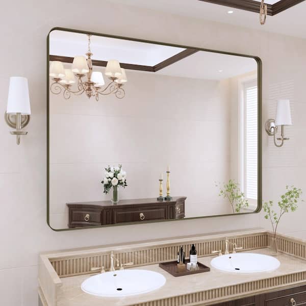 48 in. H x 36 in. W Large Rectangular Framed Wall Mounted Bathroom Vanity Mirror in Brushed Bronze