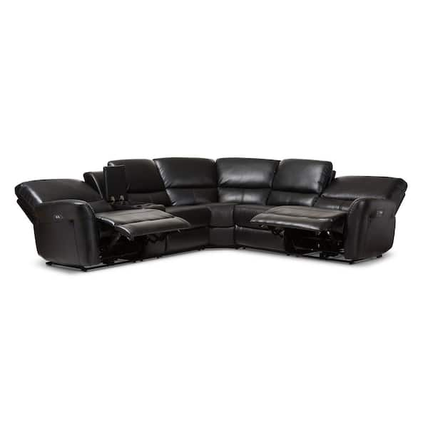 Baxton Studio Amaris 5 Piece Black Faux Leather 6 Seater Curved Reclining Sectional Sofa 28862 7896 Hd The Home Depot