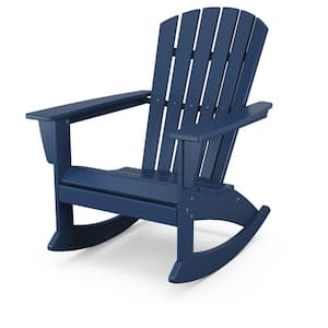 Grant Park Traditional Curveback Navy HDPE Plastic Adirondack Outdoor Rocking Chair