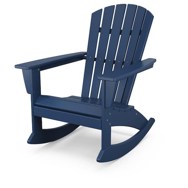 POLYWOOD Grant Park Traditional Curveback Navy HDPE Plastic Adirondack Outdoor Rocking Chair
