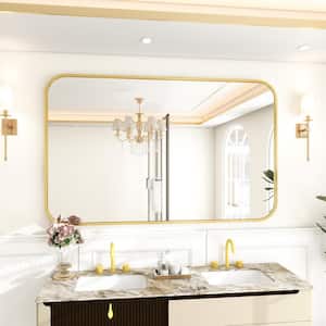 30 in. W x 47 in. H Large Rectangular Metal Framed Wall Bathroom Vanity Mirror Gold