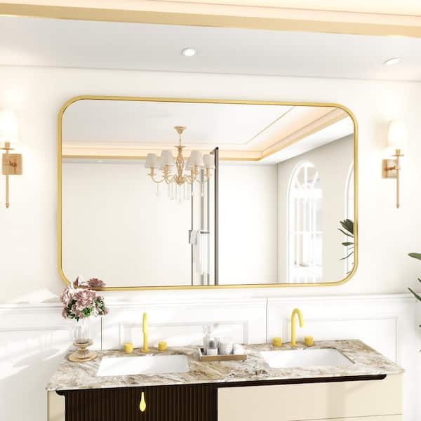 GLSLAND 30 in. W x 47 in. H Large Rectangular Metal Framed Wall Bathroom Vanity Mirror Gold
