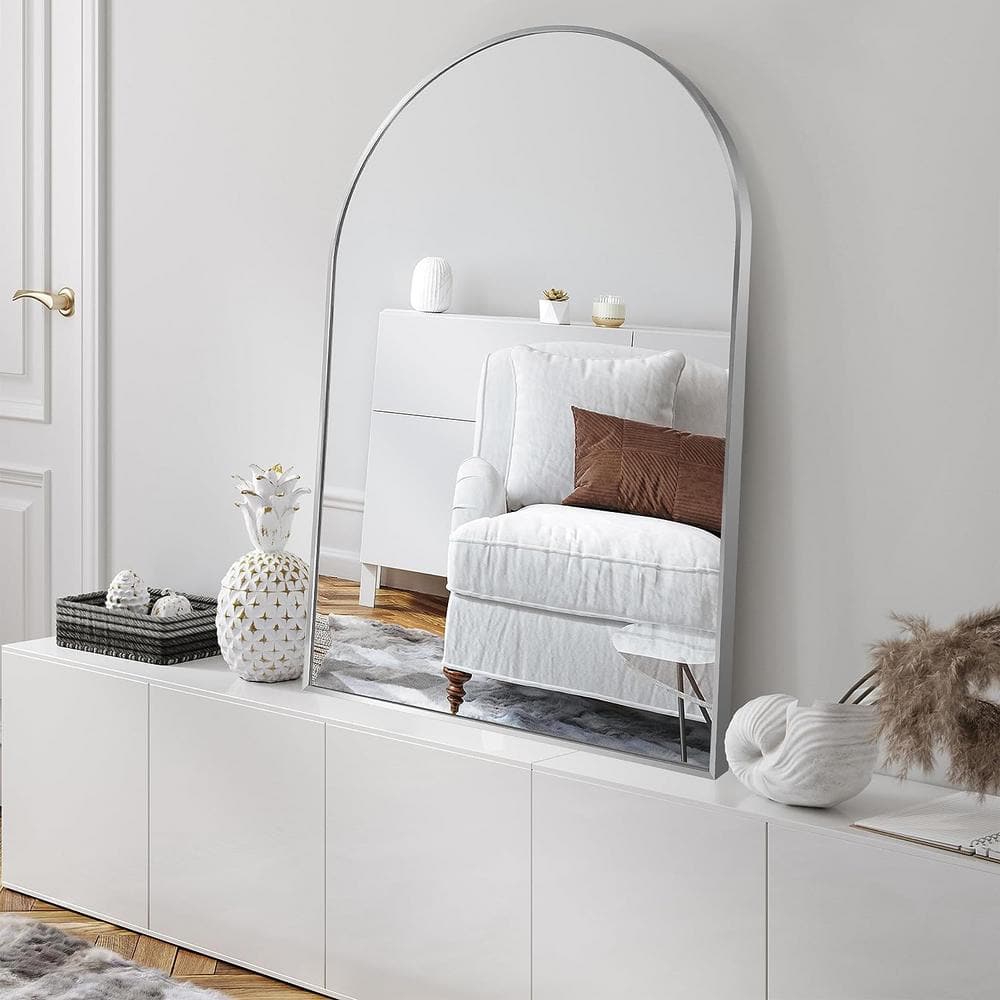 24 in. W x 36 in. H Small Arched Metal Framed Wall Bathroom Vanity Mirror i