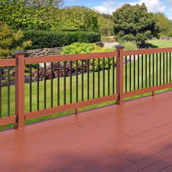 6 ft. Redwood-Tone Southern Yellow Pine Rail Kit with Aluminum Square Balusters