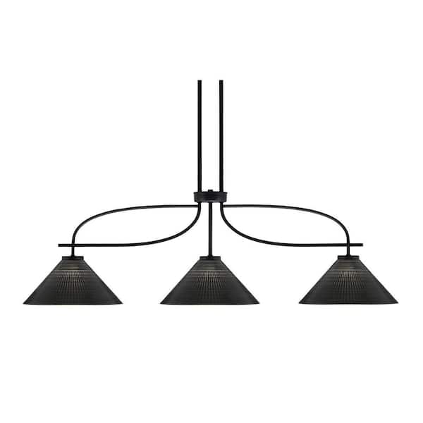 Olympia 3-Light Matte Black Billiard Light with 12 in. Black Matrix Glass Shades, no blulbs included