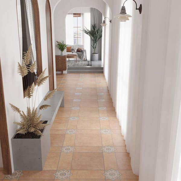 Terralis 7 in. x 7 in. Matte Terracoota Sage Green-Blue Porcelain Star Wall and Floor Tile (6.46 sq. ft./case) - 16 Pack