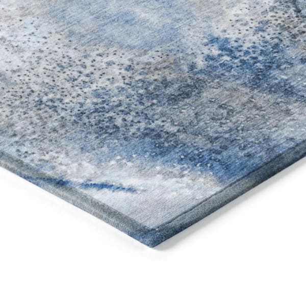Ivory Blue and Gray 2 ft. x 7 ft. Abstract Indoor / Outdoor Area Rug