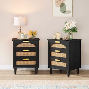 Fenley 2-Pieces 19.7 in. Black 3-Drawer Nightstand Bedside Table Bedroom Night Stand Sofa End Table with Storage