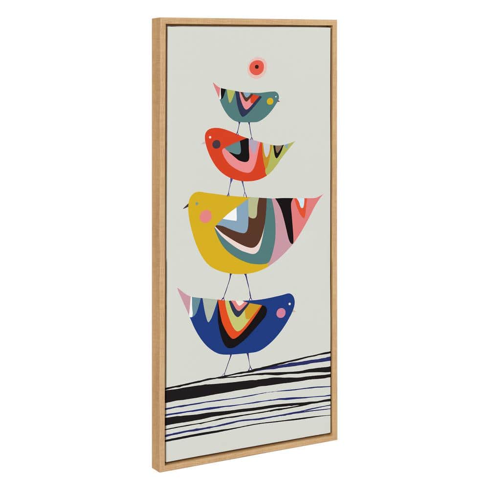 Colorful Family Tree Bird Print on Canvas with Natural Frame