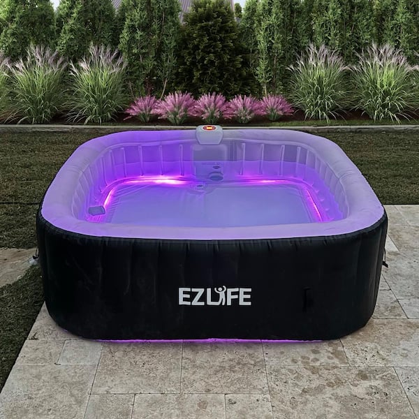 EZLIFE 6 Person, 130 Aqua Jets, 110-Volt, Square Inflatable Hot Tub Spa, with LED, Cover, Repair Kit, Ground Pad, Filter, Hose PH50015-LED EZLIFE 6 Person, 130 Aqua Jets, 110-Volt, Square Inflatable Hot Tub Spa, with LED, Cover, Repair Kit, Ground Pad, Filter, Hose PH50015-LED