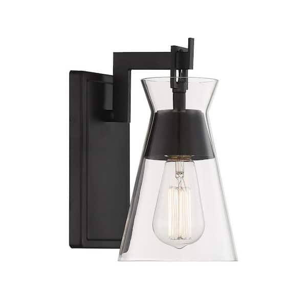 Savoy House Lakewood 5.5 in. W x 9.5 in. H 1-Light Matte Black Wall Sconce with Clear Glass Shade