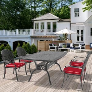 Isabella Black 5-Piece Cast Aluminum Outdoor Dining Set with Rectangle Table and Dining Chairs with Random Color Cushion